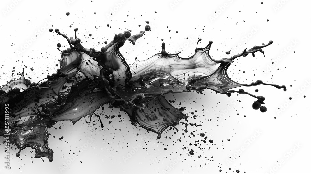 An explosion of black paint on a white background An explosion of black paint on a white background