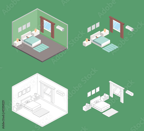 isometric bedroom 2 illustrator block
