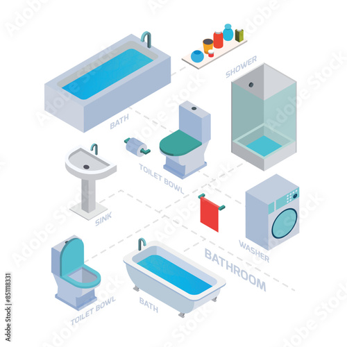 isometric single bathroom block illustrator