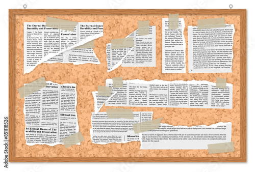 news paper in corkboard with tape realistic