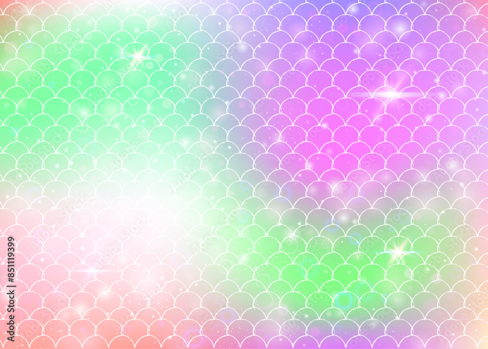 Princess mermaid background with kawaii rainbow scales pattern. Fish tail banner with magic sparkles and stars. Sea fantasy invitation for girlie party. Trendy princess mermaid backdrop. Princess mermaid background with kawaii rainbow scales pattern. Fish tail banner with magic sparkles and stars. Sea fantasy invitation for girlie party. Trendy princess mermaid backdrop.