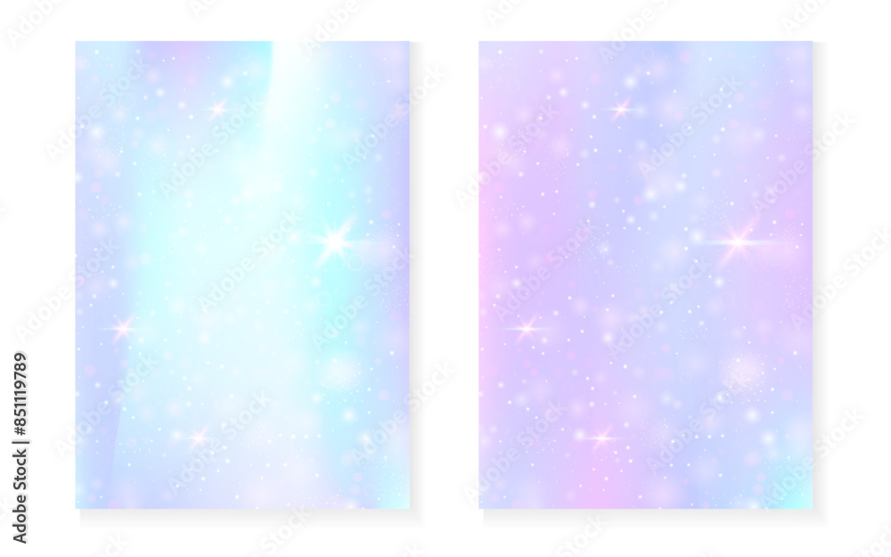 Magic background with princess rainbow gradient. Kawaii unicorn hologram. Holographic fairy set. Mystical fantasy cover. Magic background with sparkles and stars for cute girl party invitation. Magic background with princess rainbow gradient. Kawaii unicorn hologram. Holographic fairy set. Mystical fantasy cover. Magic background with sparkles and stars for cute girl party invitation.