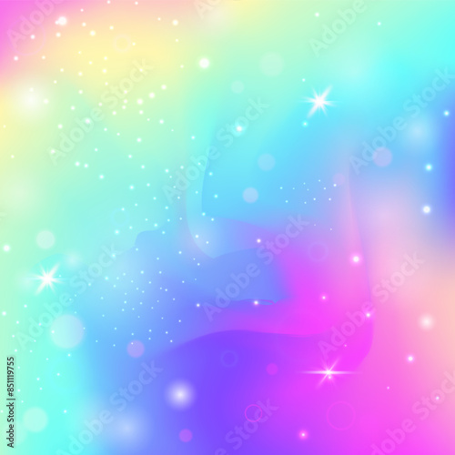 Rainbow Background. Pink Kawaii Gradient. Unicorn Pattern. Iridescent Fantasy Invite. Purple Cosmic Invitation. Lilac Sparkles Hologram. Princess Glitter. Candy Rainbow Background.