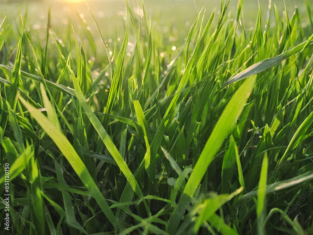 Obraz premium green grass with dew drops