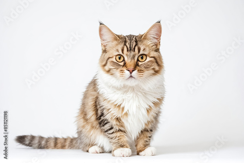 Tabby Cat Sitting on White Background