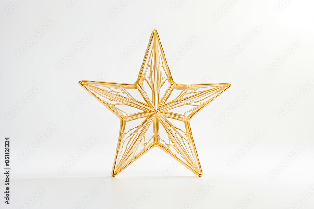 Fototapeta premium Golden Star Ornament Isolated on White Background