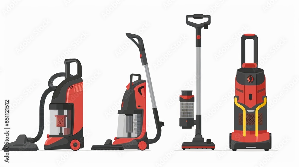 A powerful upright vacuum cleaner with a bagless design and HEPA filtration system isolated on a solid white background. isolated on a solid white background. Illustrations A powerful upright vacuum cleaner with a bagless design and HEPA filtration system isolated on a solid white background. isolated on a solid white background. Illustrations