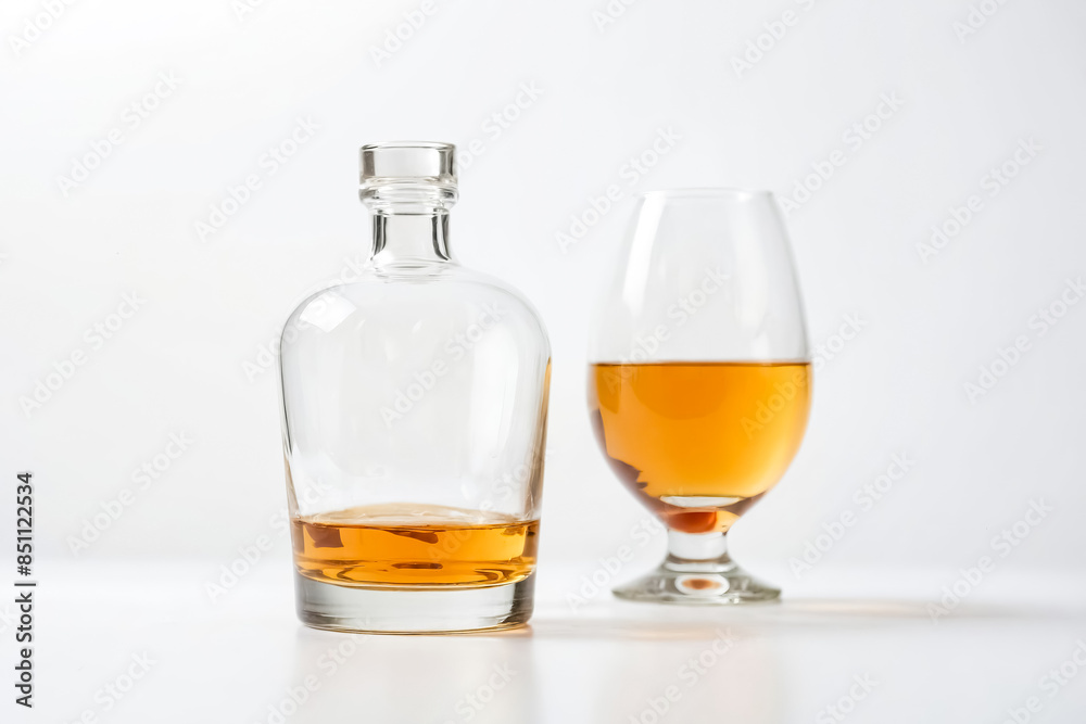 Glass Bottle and Glass of Wine on White Background Glass Bottle and Glass of Wine on White Background