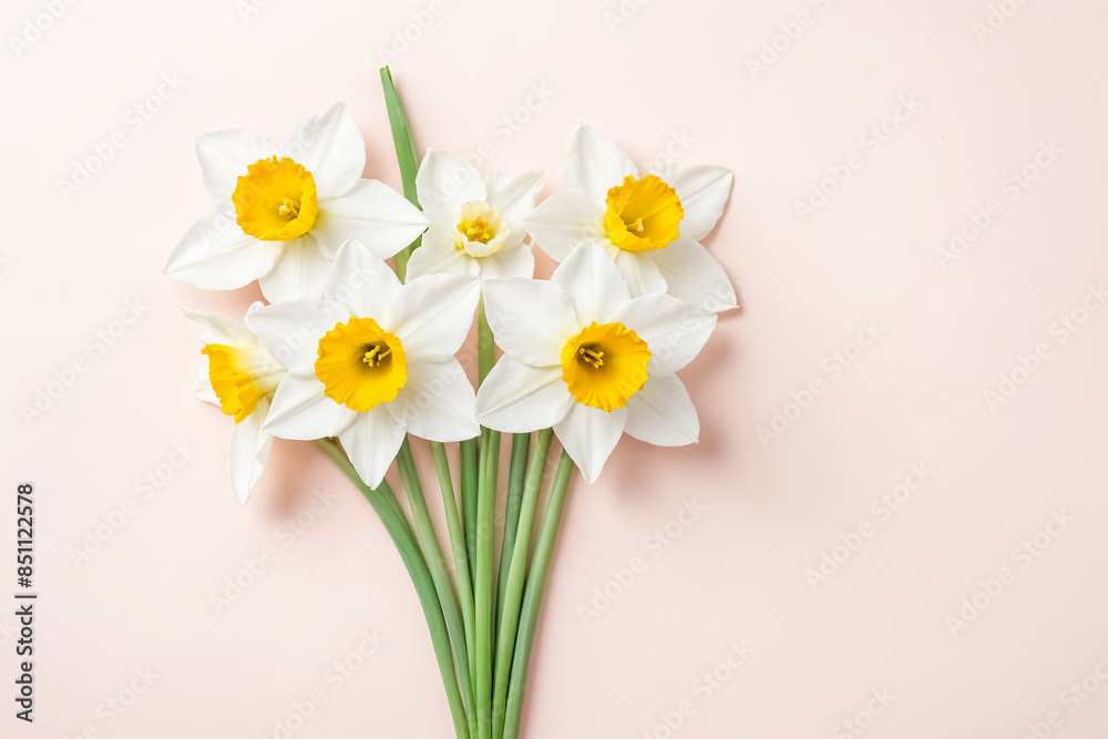 White Daffodils on Pink Background White Daffodils on Pink Background
