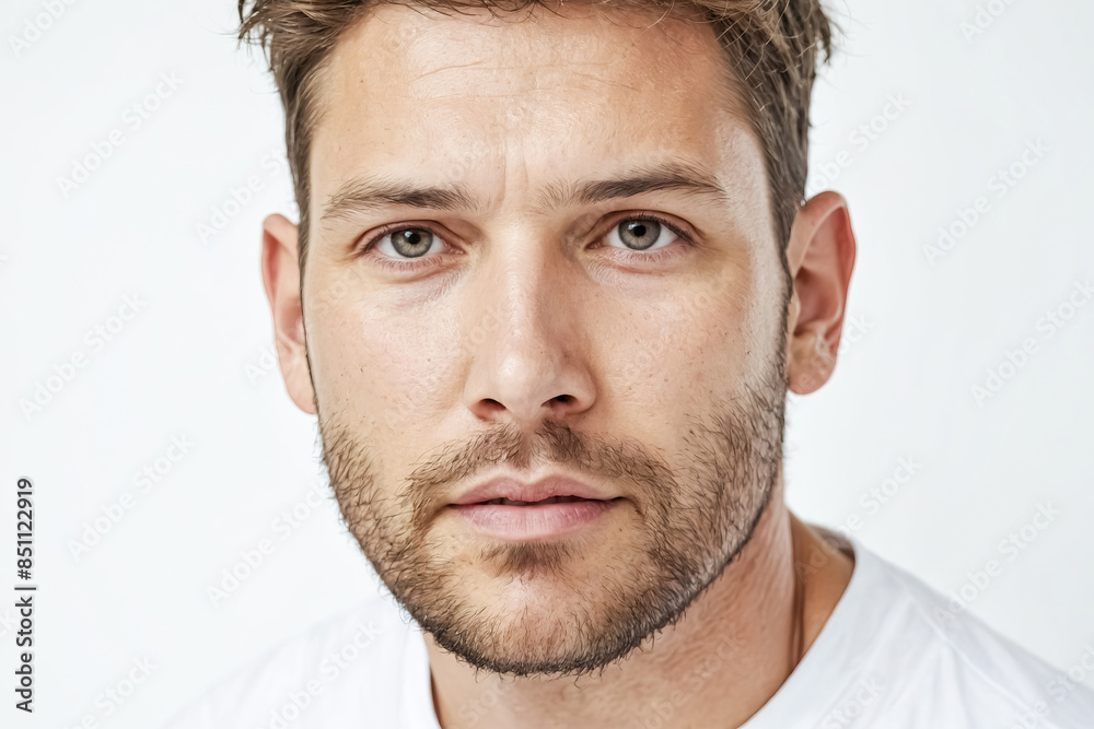 Close-up Portrait of a Young Man with a Serious Expression Close-up Portrait of a Young Man with a Serious Expression