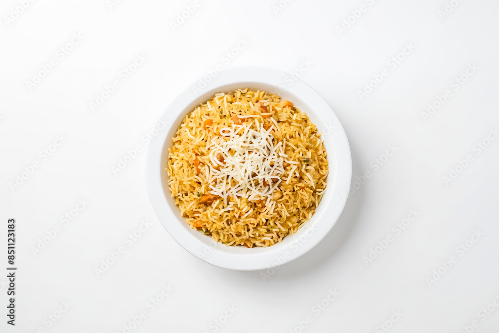Bowl of rice with cheese on top Bowl of rice with cheese on top