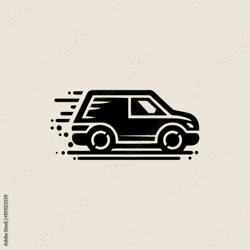 A stylized icon of a speeding car in a minimalist design with dynamic lines featuring a monochrome silhouette, emphasizing motion and efficiency, speeding car icon vector, speeding car silhouette
