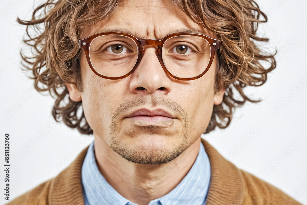 Portrait of a Man with Curly Hair and Glasses Portrait of a Man with Curly Hair and Glasses