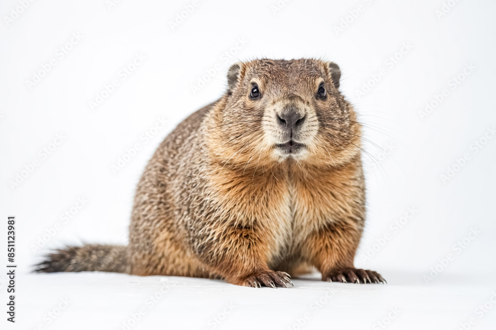 Obraz premium Marmot Sitting on White Background