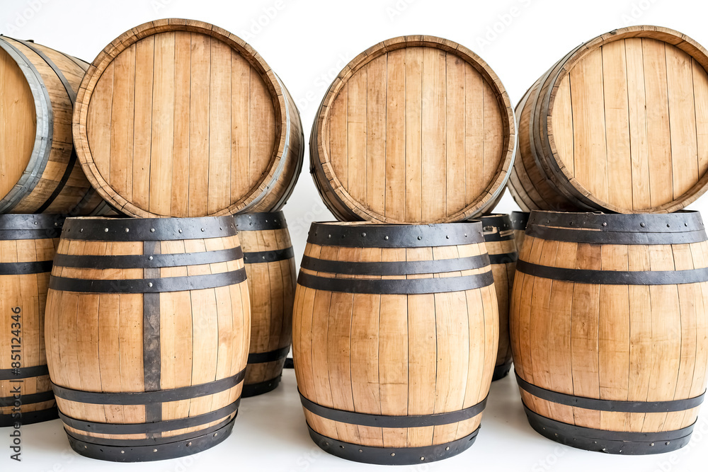 Fototapeta premium Wooden Barrels on White Background