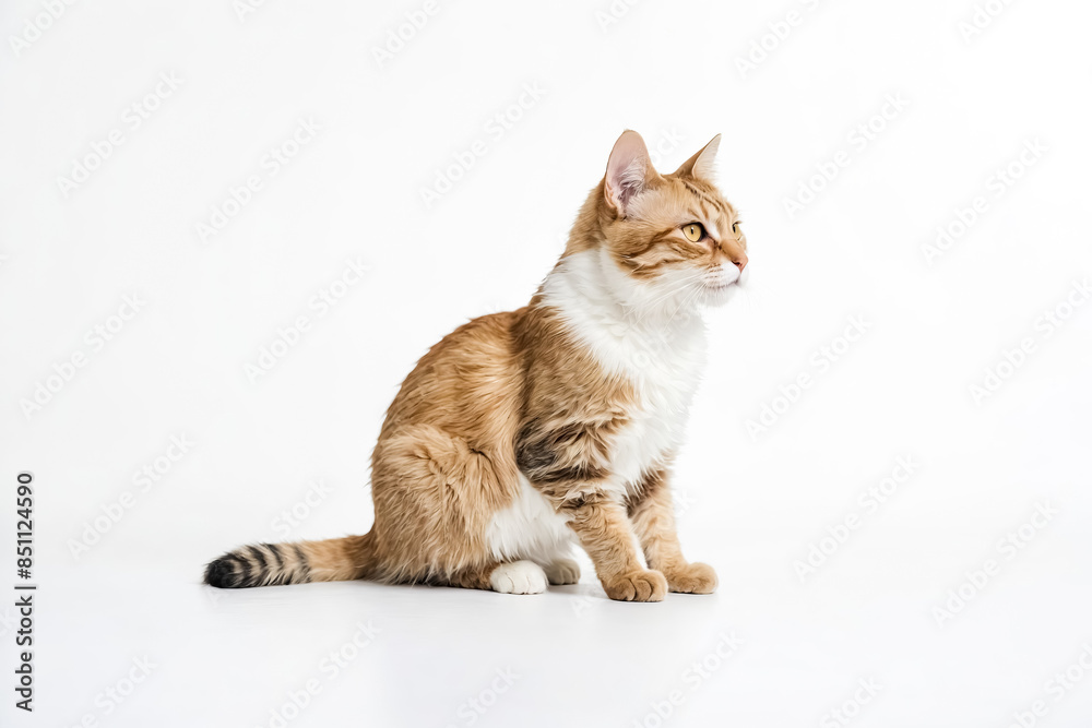 Fototapeta premium Orange tabby cat sitting on a white background