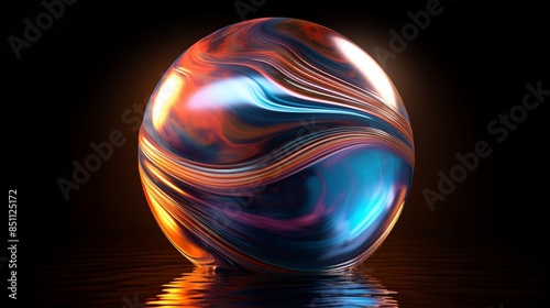 Abstract Glowing Sphere with Vibrant Swirls and Reflections