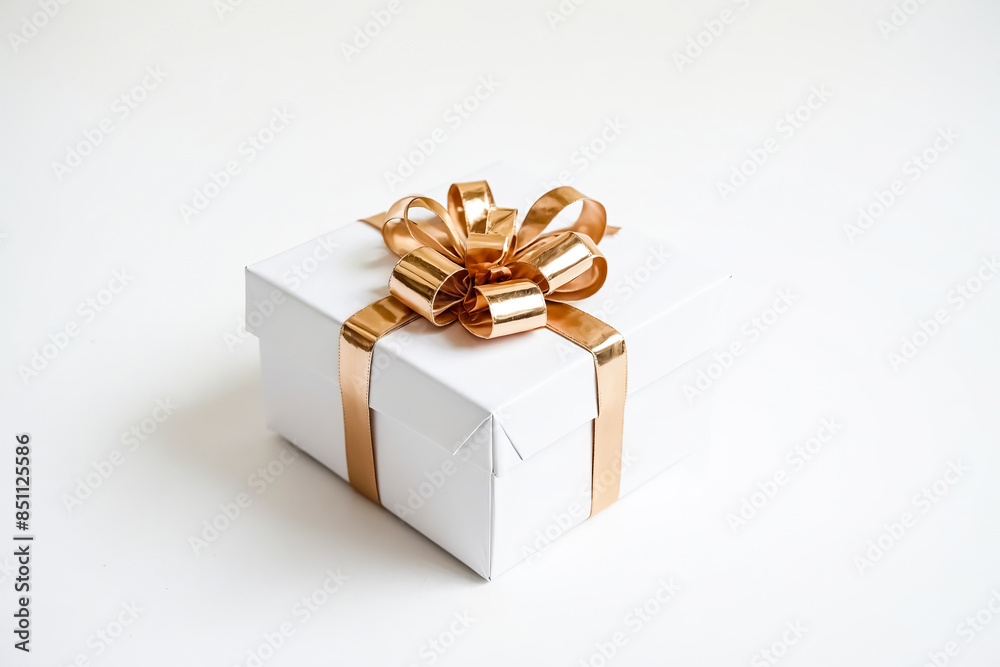 White gift box with golden ribbon White gift box with golden ribbon