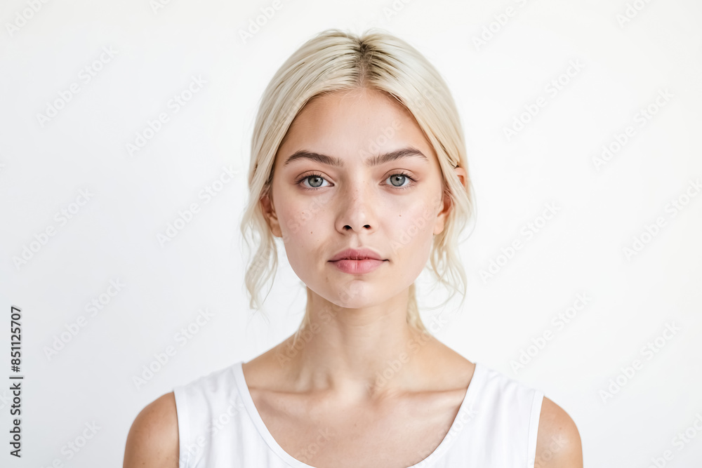 Portrait of a Beautiful Young Woman with Blonde Hair and Blue Eyes Portrait of a Beautiful Young Woman with Blonde Hair and Blue Eyes