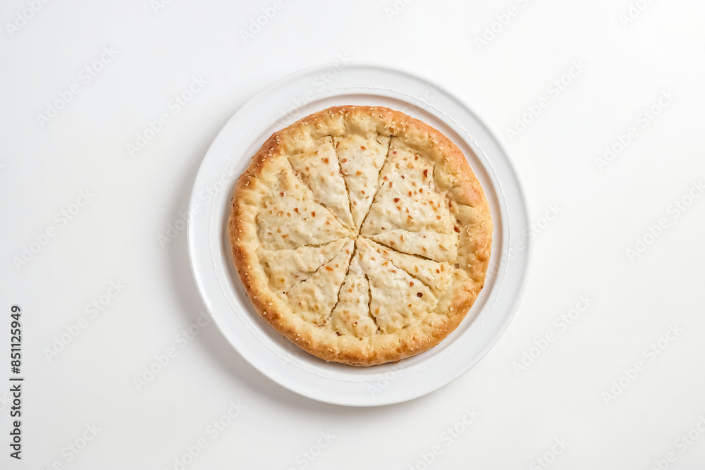 Top View of a Delicious Flatbread on a White Plate Top View of a Delicious Flatbread on a White Plate