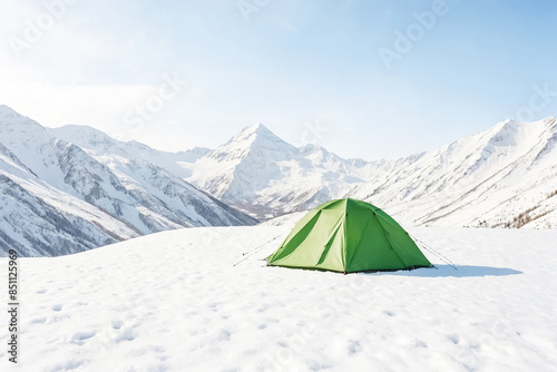 Green Tent in Snowy Mountains