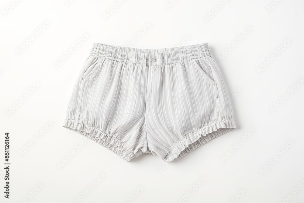 White Striped Elastic Waist Shorts with Ruffled Hem White Striped Elastic Waist Shorts with Ruffled Hem