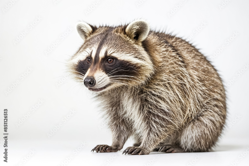 Curious Raccoon Sitting on White Background Curious Raccoon Sitting on White Background