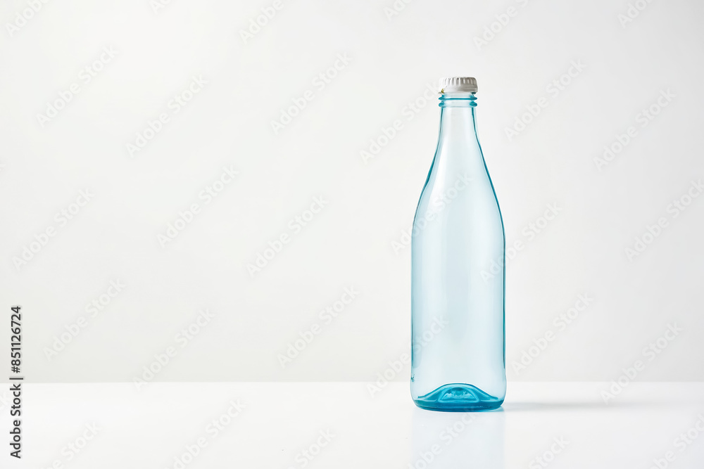 Blue Glass Bottle with White Cap on a White Background Blue Glass Bottle with White Cap on a White Background