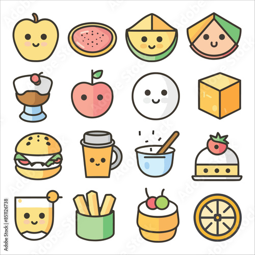 cute flat food icon set 