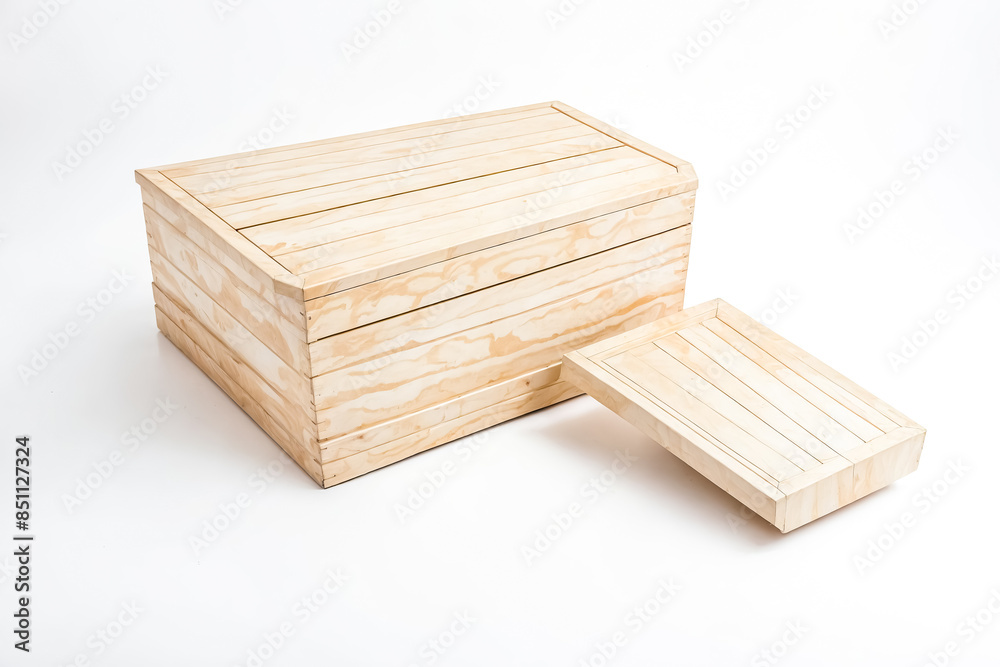 Wooden Crate with Lid on White Background Wooden Crate with Lid on White Background