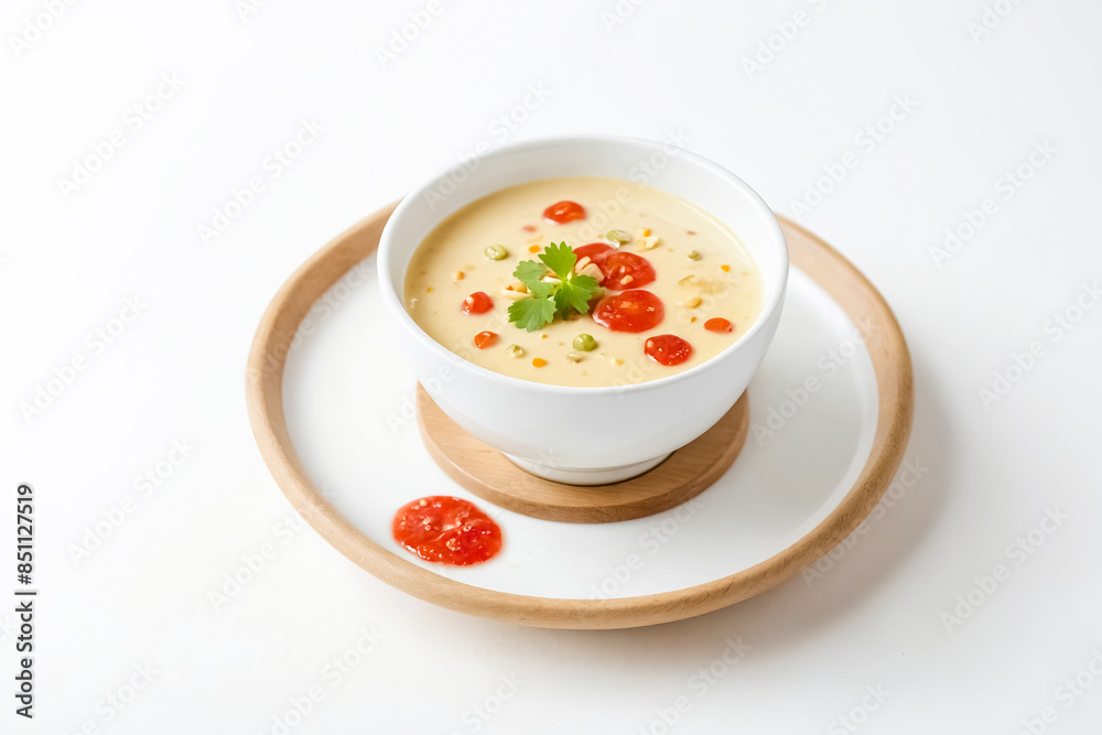 Creamy Soup in a White Bowl with Garnish Creamy Soup in a White Bowl with Garnish