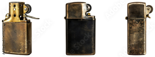 set of vintage gas lighter isolated on transparent background, png gas lighter cutout