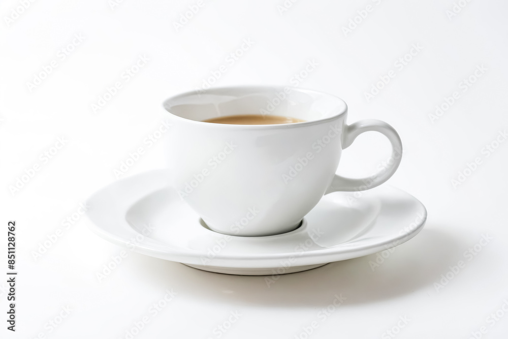 White Coffee Cup And Saucer With Beige Liquid White Coffee Cup And Saucer With Beige Liquid