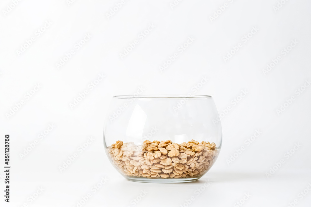 Glass Bowl with Cereal on White Background Glass Bowl with Cereal on White Background
