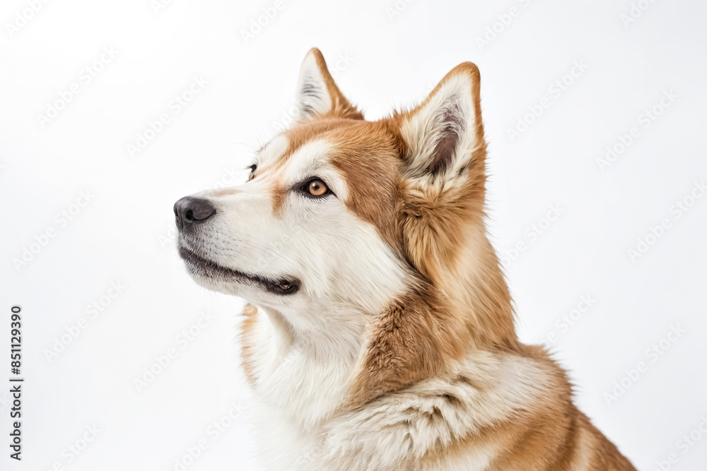 Fototapeta premium Adorable Husky Mix Dog Looking Up with Curiosity