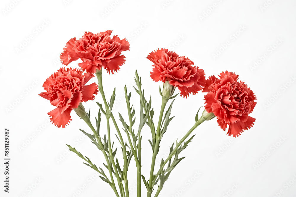Close-up of Red Carnations on White Background Close-up of Red Carnations on White Background