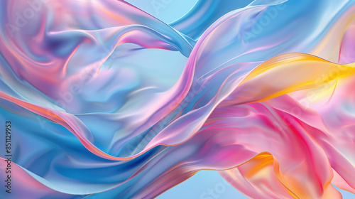 Digital abstract artwork with smooth, flowing shapes, silky texture, edged with pink and yellow, set against a vivid blue background