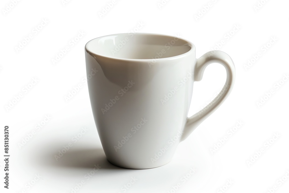 White ceramic mug with a handle, isolated on a white background. White ceramic mug with a handle, isolated on a white background.