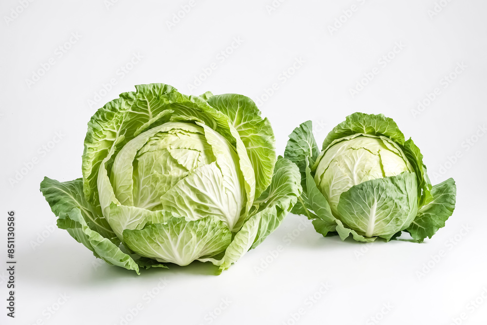 Fototapeta premium Fresh green cabbages on a white background