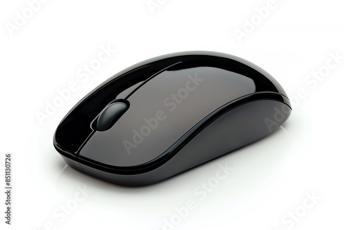Black wireless computer mouse isolated on white background.