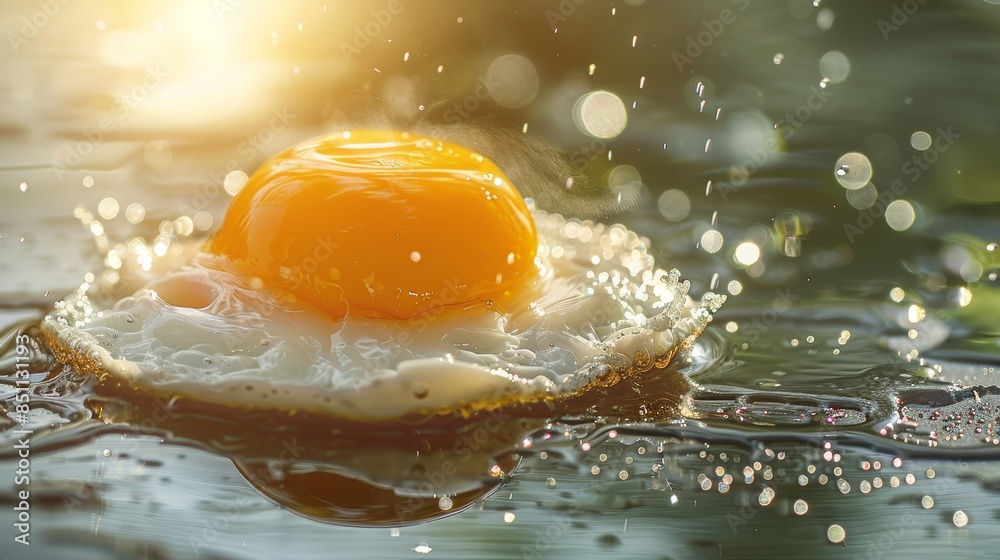 Sunny side up egg frying on a car hood under intense sunlight, illustrating severe heatwaves due to climate change, highly detailed and vibrant Sunny side up egg frying on a car hood under intense sunlight, illustrating severe heatwaves due to climate change, highly detailed and vibrant