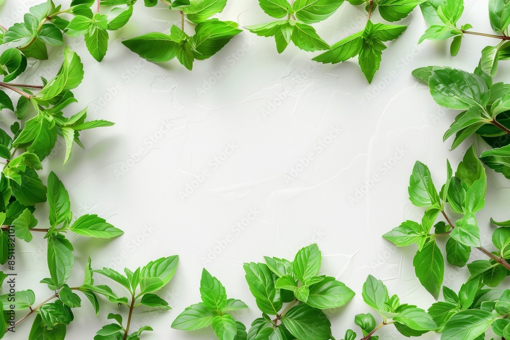 Green Fresh Mint Leaves on White Background. Green Fresh Mint Leaves on White Background.
