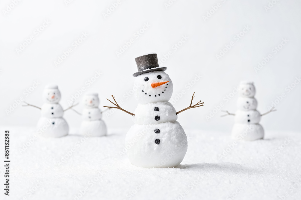 Three Snowmen Standing on White Background Three Snowmen Standing on White Background