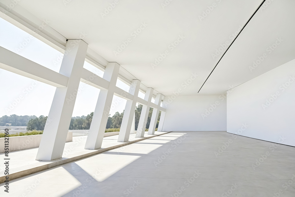 Naklejka premium Minimalist Modern Architecture with White Walls and Windows