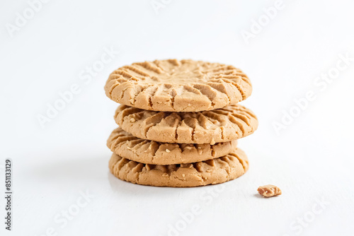 Stack of Peanut Butter Cookies on White Background photo