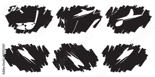 Set Of Black Brush Strokes Vector Illustration, Abstract Grunge Texture. Artistic Design Element, Paint Smear, Ink Splatter, Creative Graphic Element. Isolated On Transparent Background.