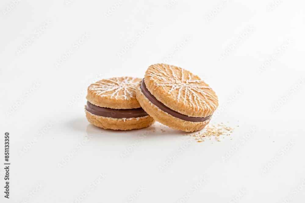 Two Chocolate Filled Cookies with White Icing and Oatmeal Two Chocolate Filled Cookies with White Icing and Oatmeal