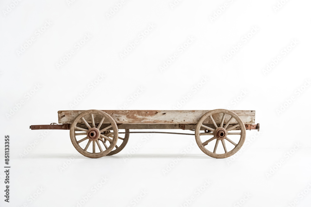 Fototapeta premium Wooden Cart with Wheels on White Background