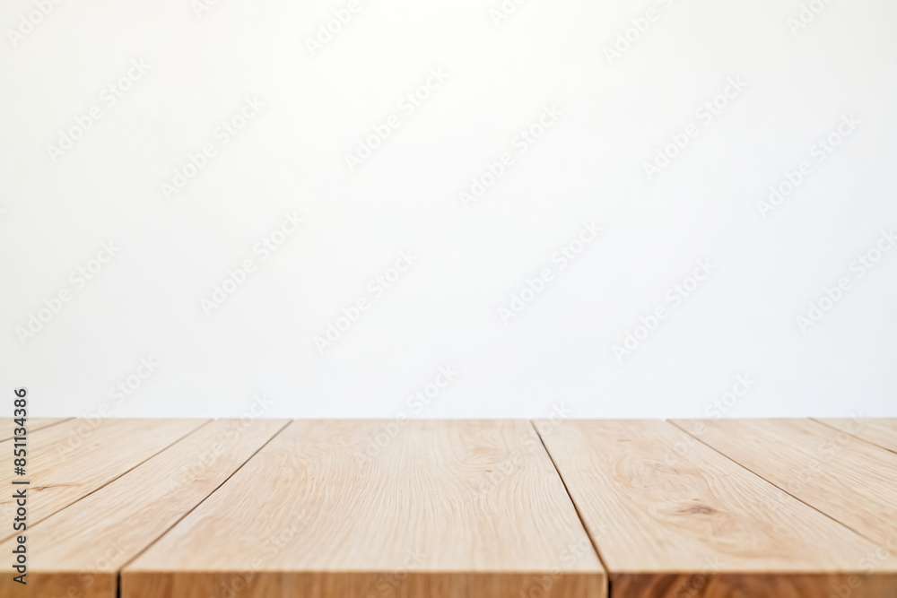 Wooden Tabletop Against White Wall Wooden Tabletop Against White Wall