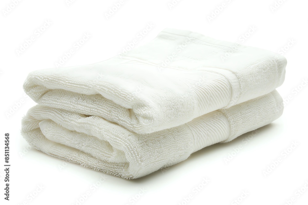 Two white folded towels on a white background. Two white folded towels on a white background.